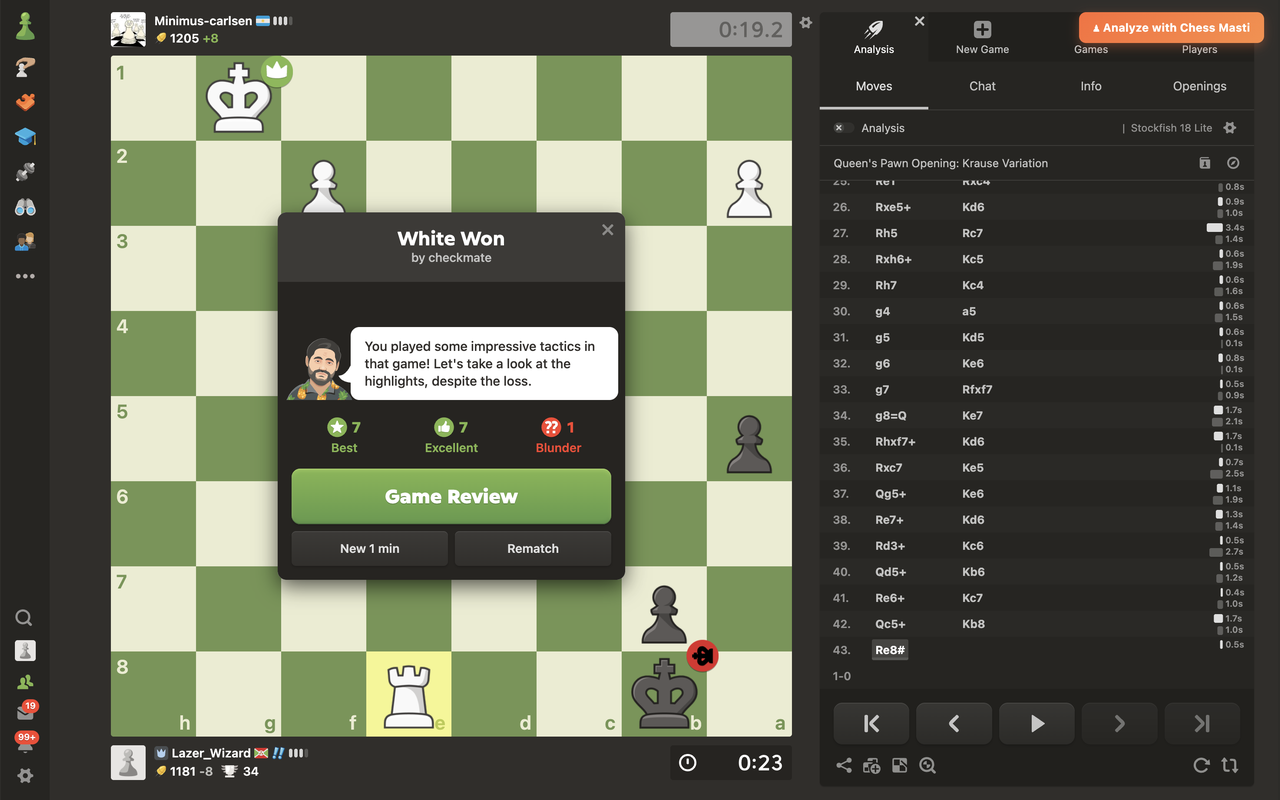 Analyze with Chess Masti button visible on a Chess.com game page